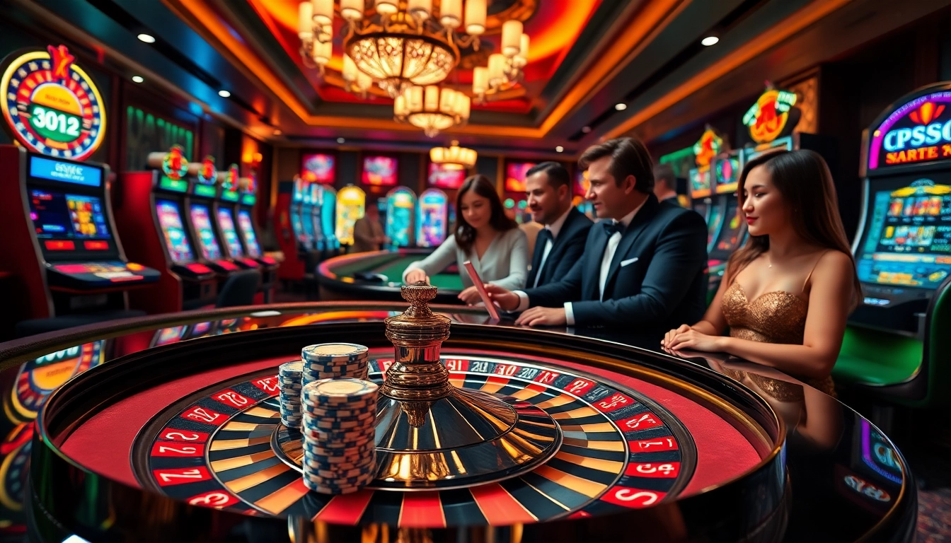 Betting excitement at the S8-themed casino, featuring vibrant poker tables and dazzling slot machines.