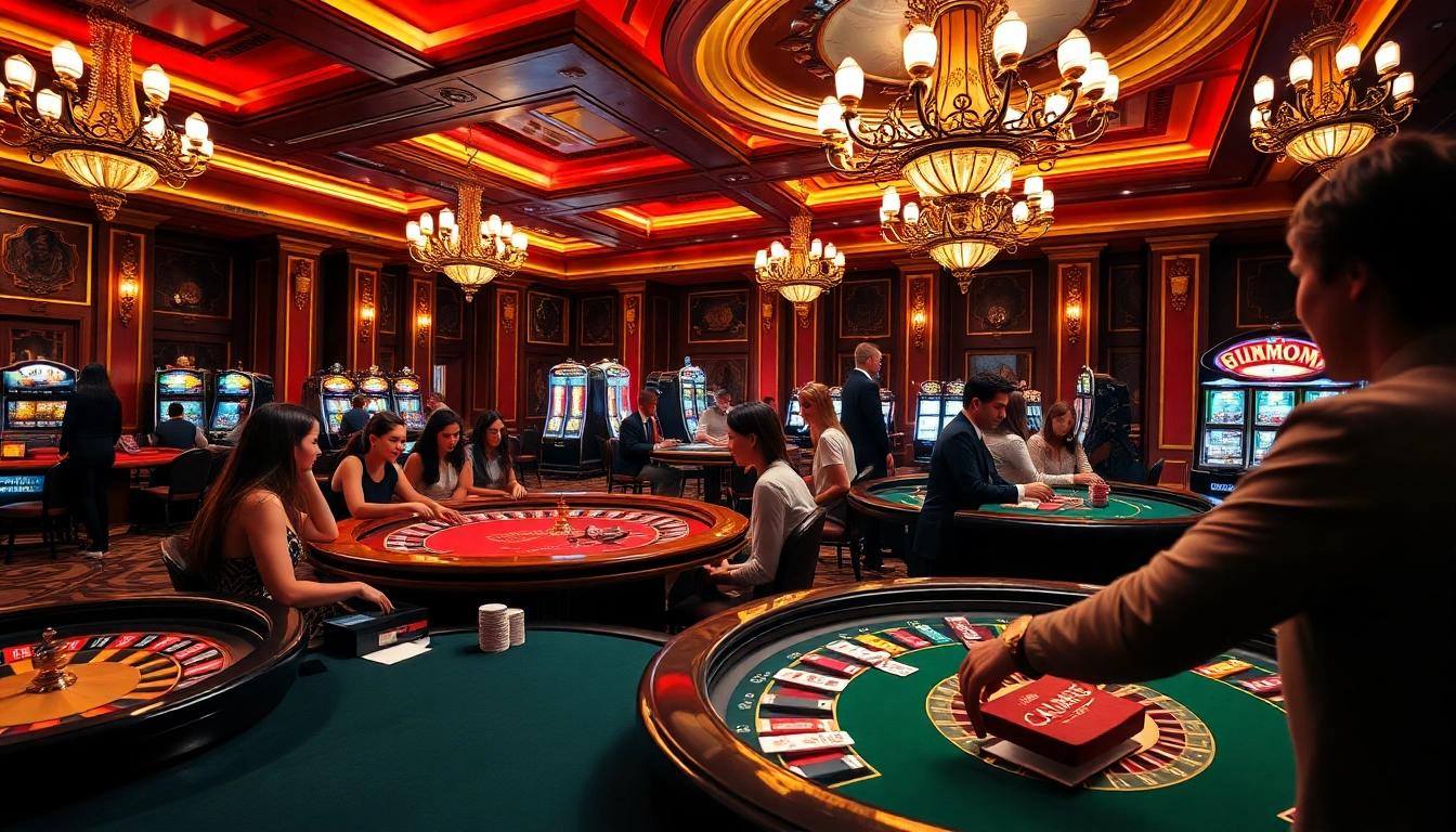Exciting gaming experience from the meilleurs casino en ligne with players at roulette and blackjack tables.