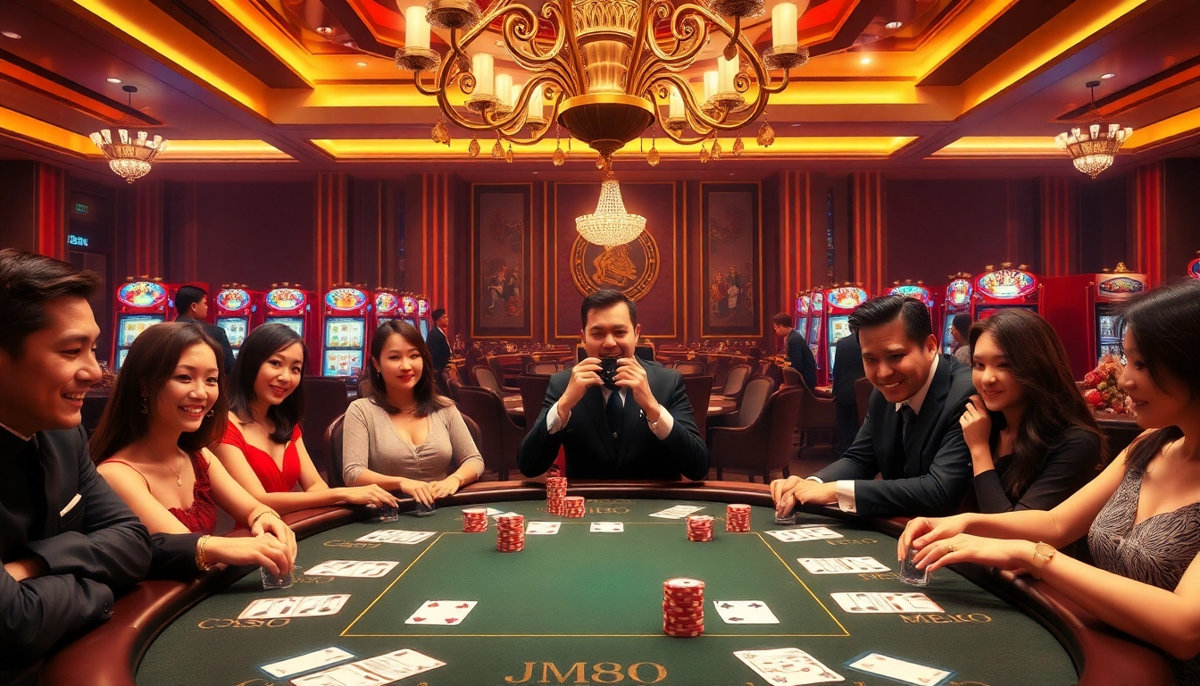 Excited players engaged in a high-stakes poker game at the MM88 online casino.