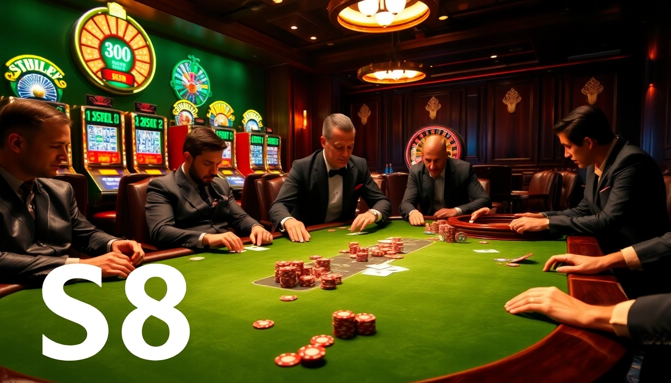 Engage in high-stakes poker gameplay at S8 casino, surrounded by luxury and excitement.