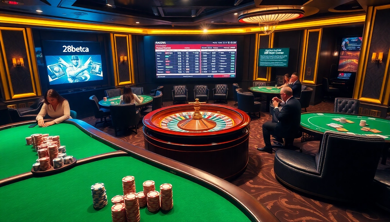 Experience thrilling casino action with gaming tables and vibrant chips at https://28betca.com/.