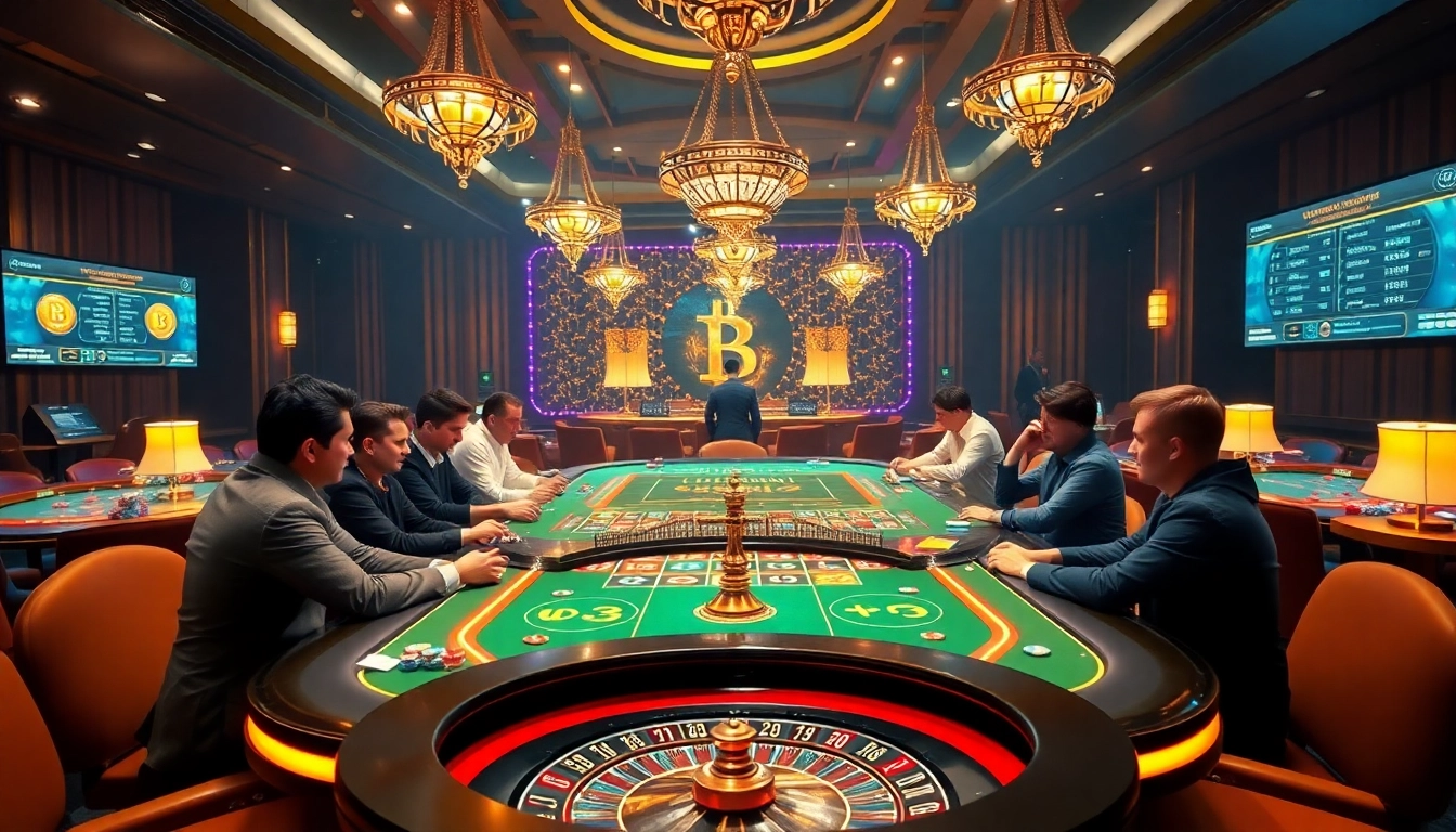 Players enjoying an immersive casino crypto experience at a luxurious gaming table.