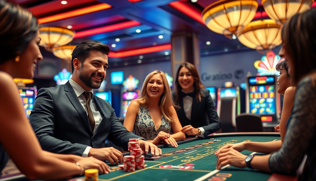 Jouer au meilleur casino en ligne france avec des joueurs enthousiastes autour d'une table élégante.