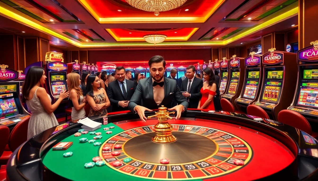 FC88 thrilling casino action with roulette, chips, and joyful players.