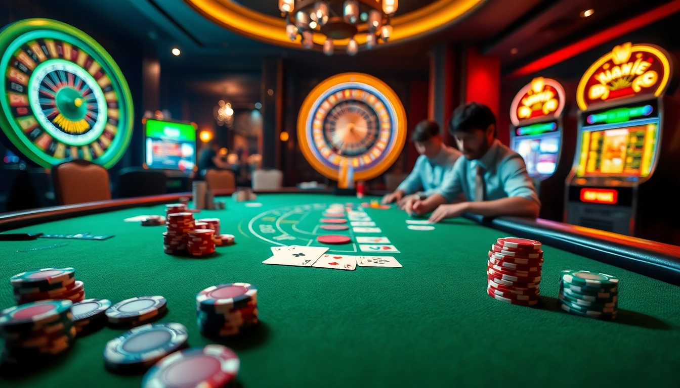 Immerse yourself in an i9bet casino action scene with thrilling games, chips, and cards.