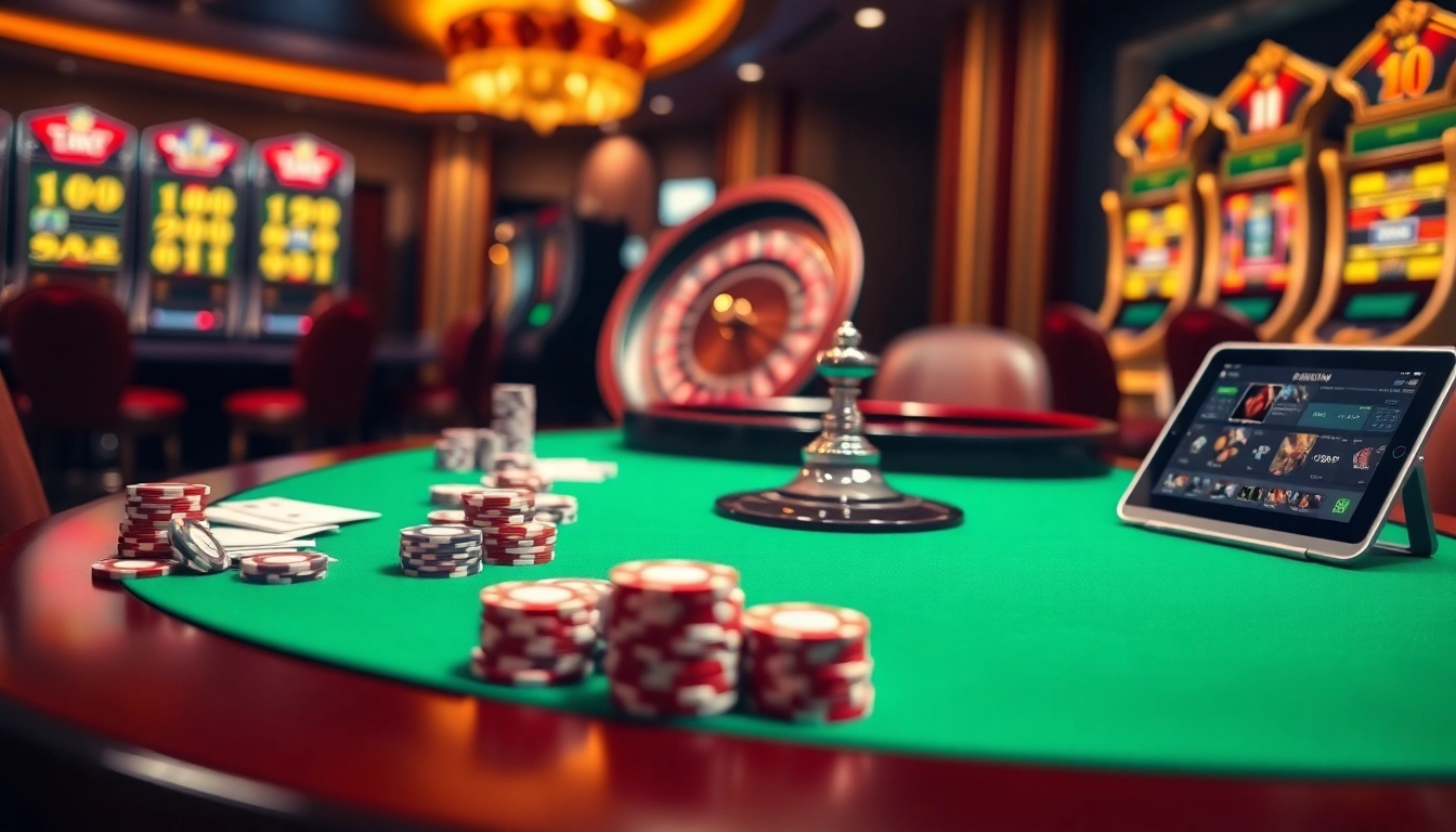 Play at meilleurs casino en ligne with vibrant tables and exciting games in a luxurious setting.
