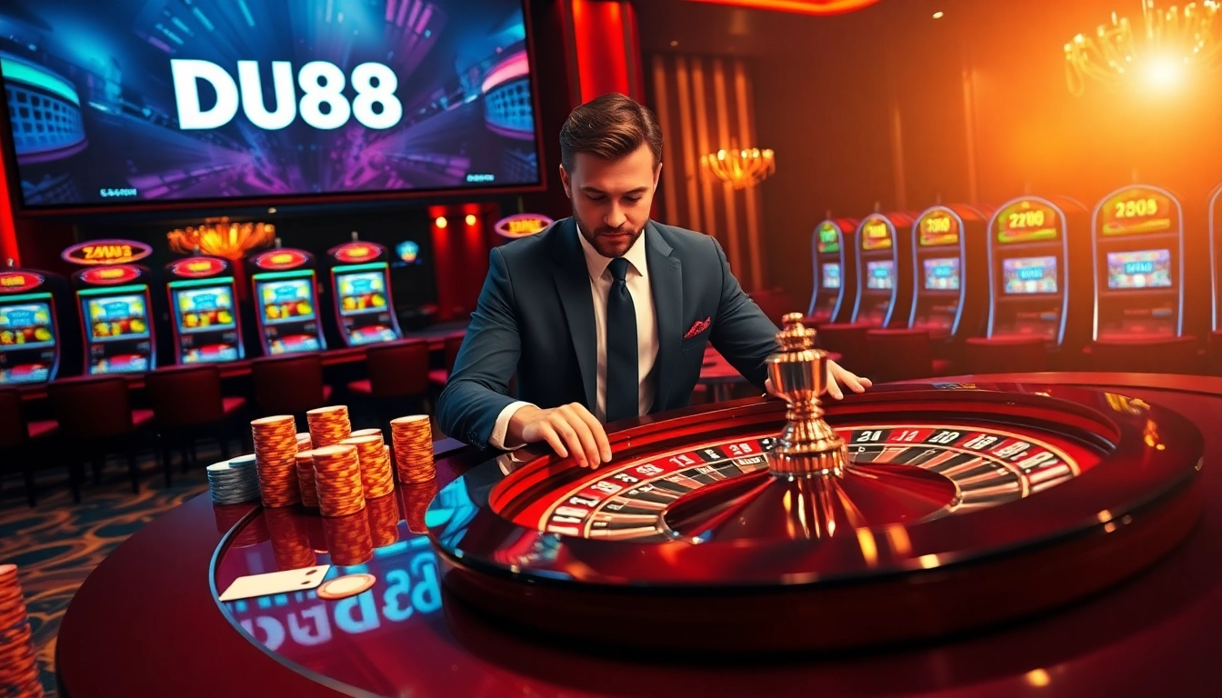 Intensely focusing on the roulette table, the scene embodies luxury with Du88's elite gambling experience.